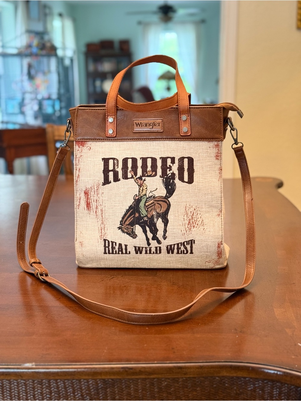 Wrangler Rodeo Tote Bag Crossbody Purse Cowboy Western Real Wild West Brown